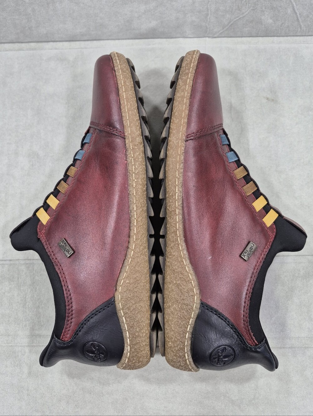 Rieker Tex Liv slip on shoes women's 10 burgundy leather colorful bungee laces - Picture 7 of 12